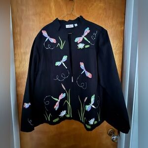 Quacker Factory Women's Jacket Embroidered dragonfly design with full zip
